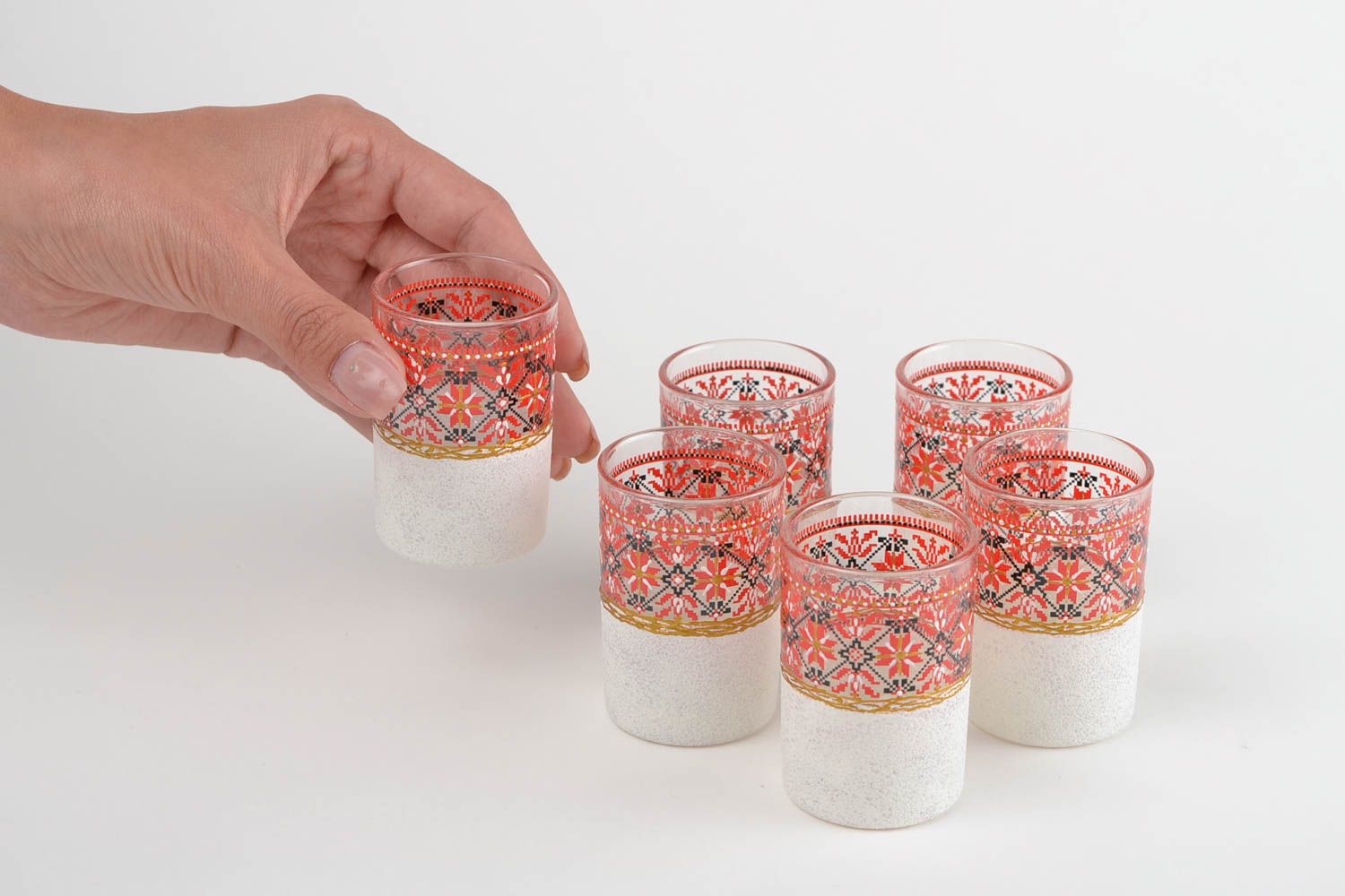 Stylish set of ware handmade shot glasses unusual painted glasses for alcohol photo 2