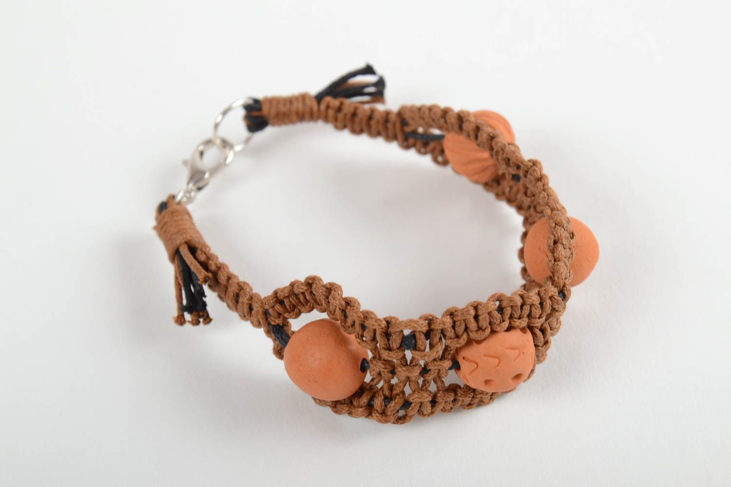 Bracelet céramique Bijoux fait main avec cordon ciré brun Accessoire femme photo 6