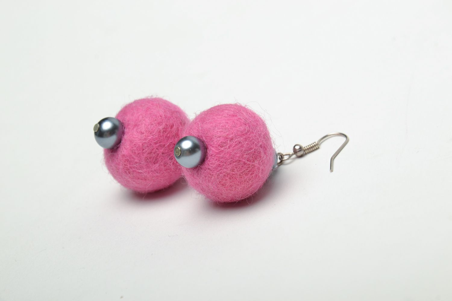 Pink wet felted wool earrings photo 4