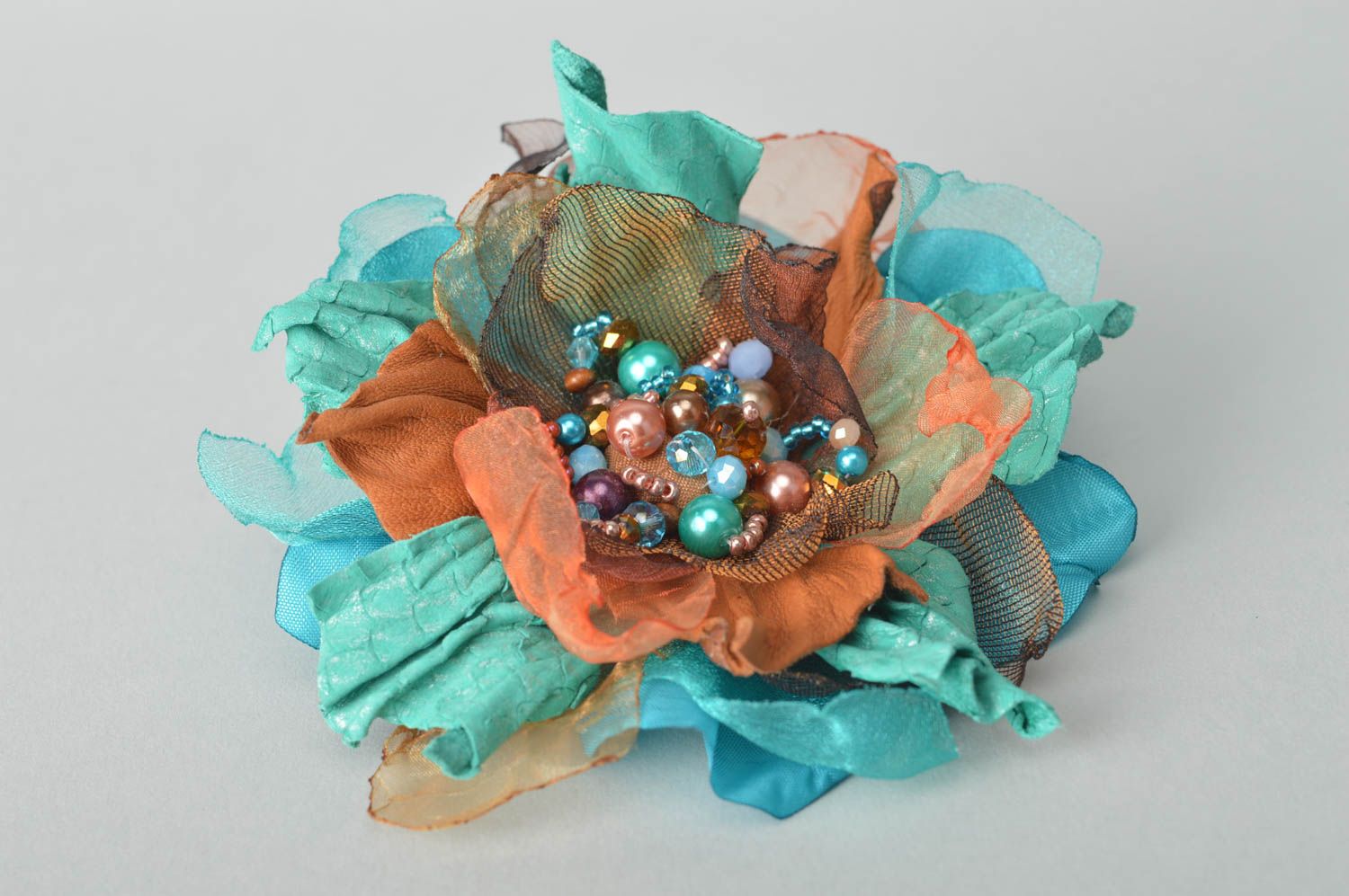 Handmade Haarspange Blume große Brosche Damen Modeschmuck Meeresrose aus Leder foto 2