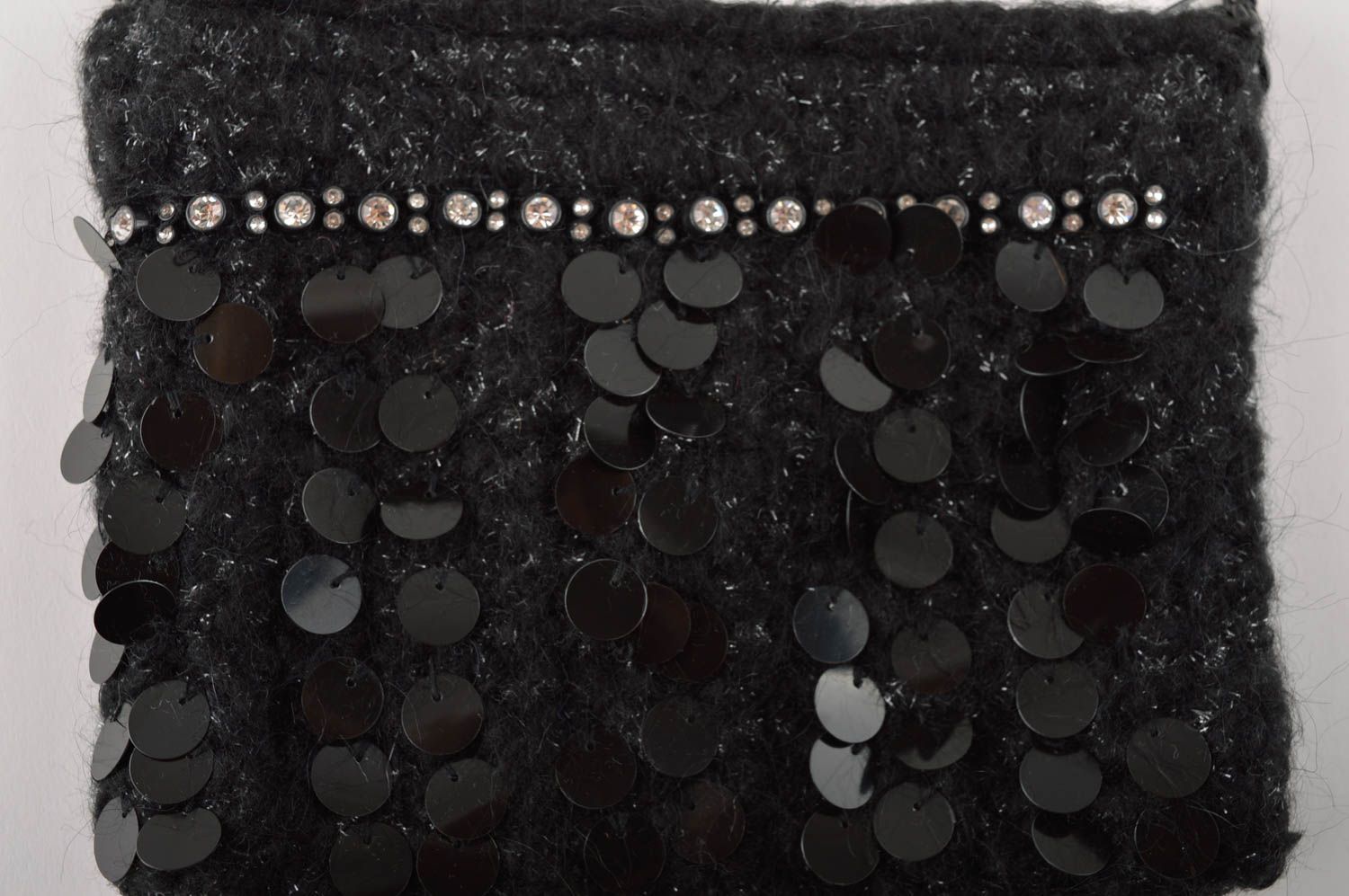 Сумка ручной работы женская сумка вязаная из ангоры красивая сумка черная фото 3