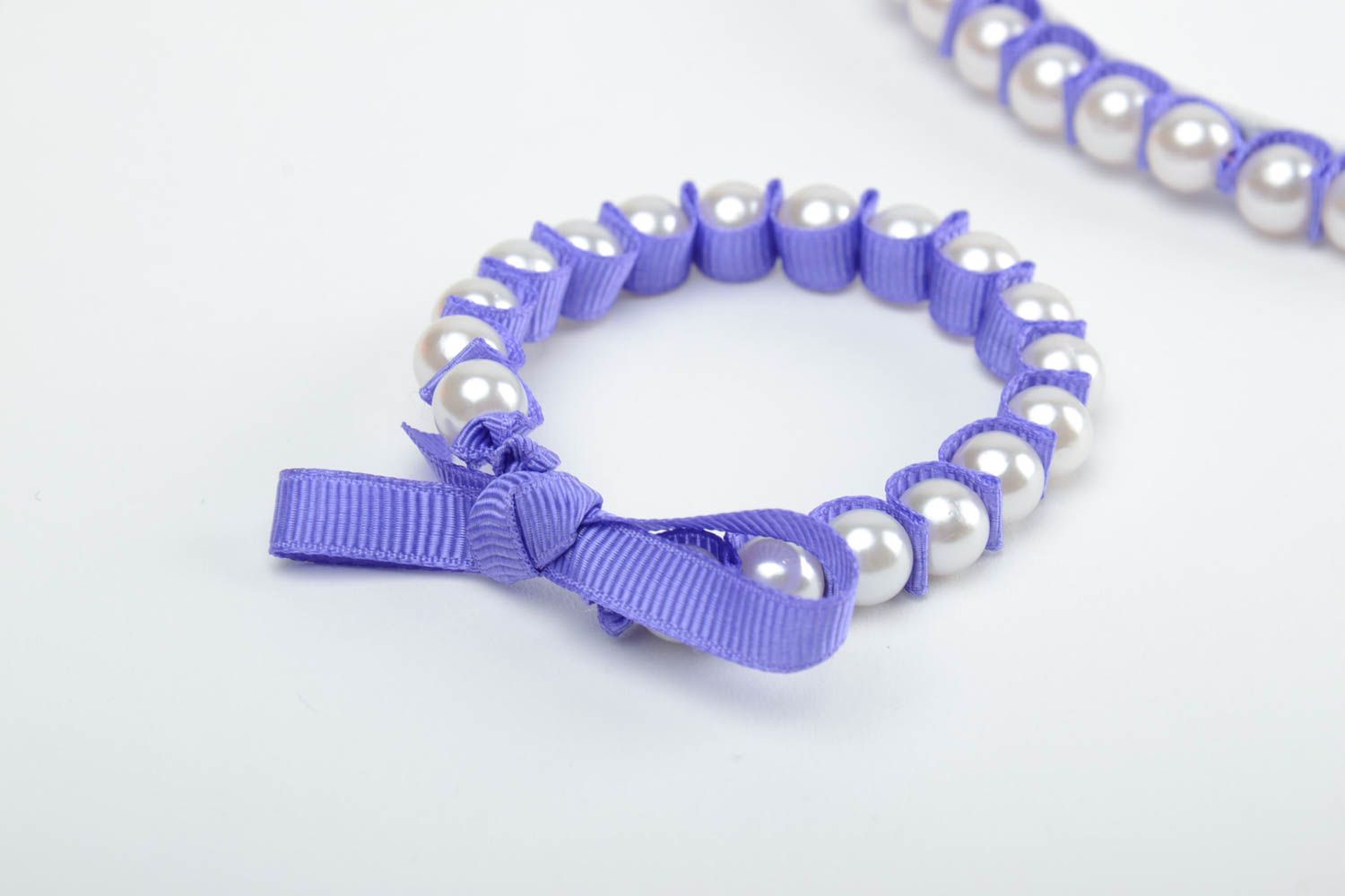 Set of 4 handmade light violet bead accessories headband bracelet and 2 hair clips photo 3