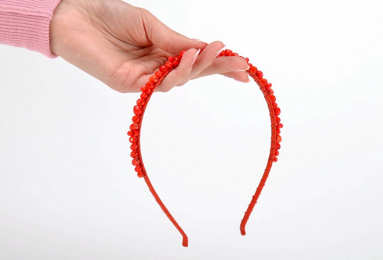 Grinalda para cabelo vermelha feita à mão acessórios de cabelo  foto 5