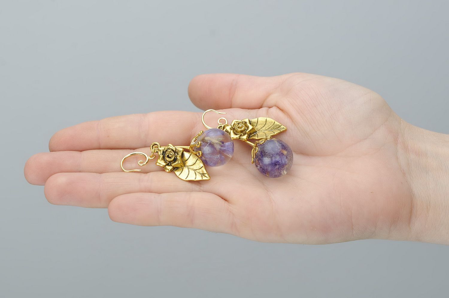 Handmade Damen Ohrringe mit echten Blumen Designer Schmuck Accessoire für Frauen foto 5