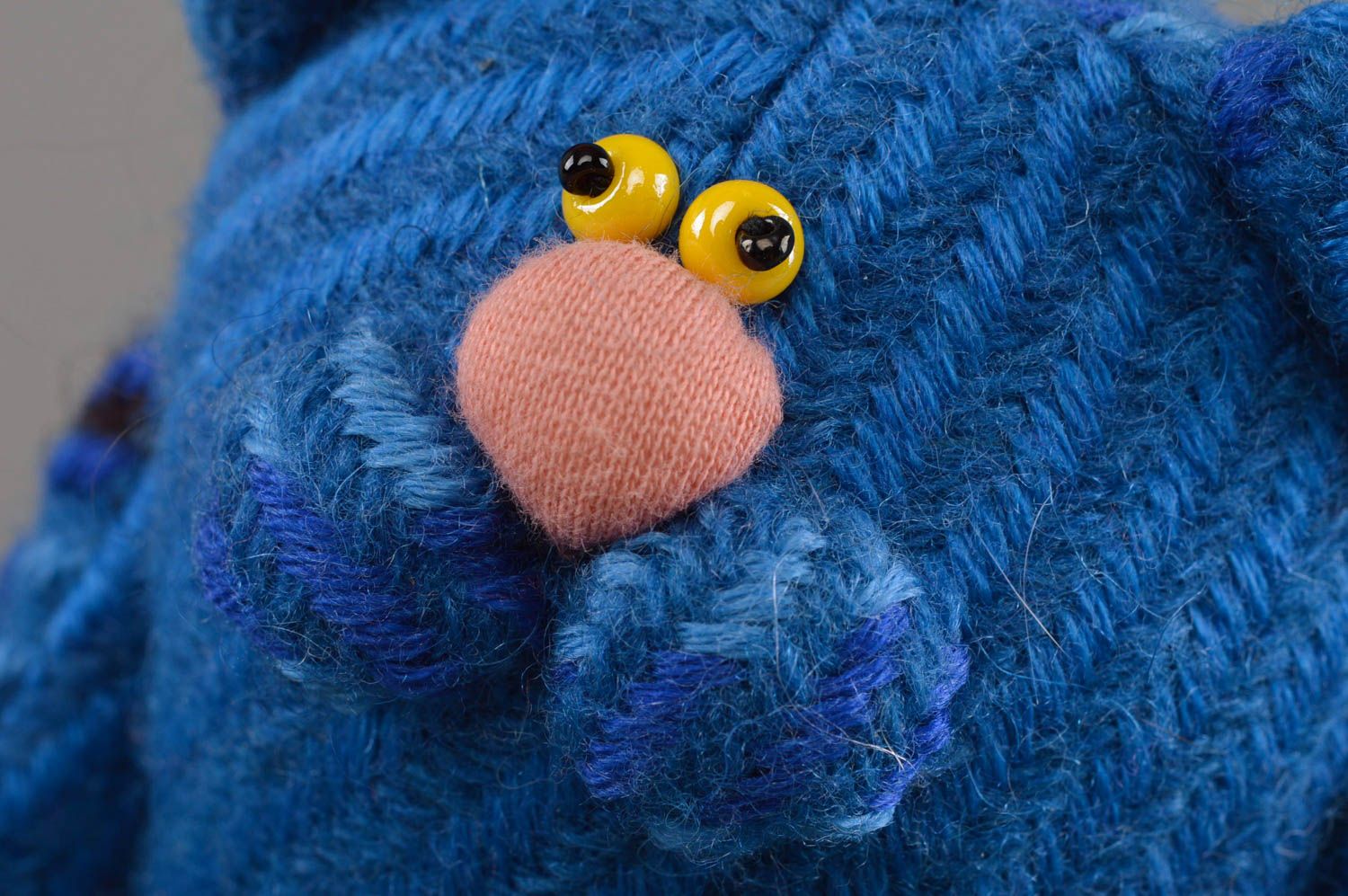 Peluche chat en tissu de mi-laine faite main bleue décorative pour enfants photo 2