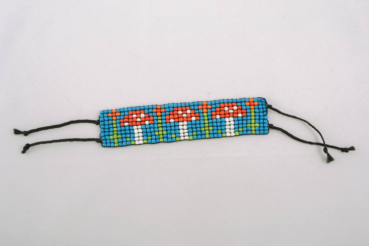 Beaded bracelet on satin thread Fly Agarics photo 1