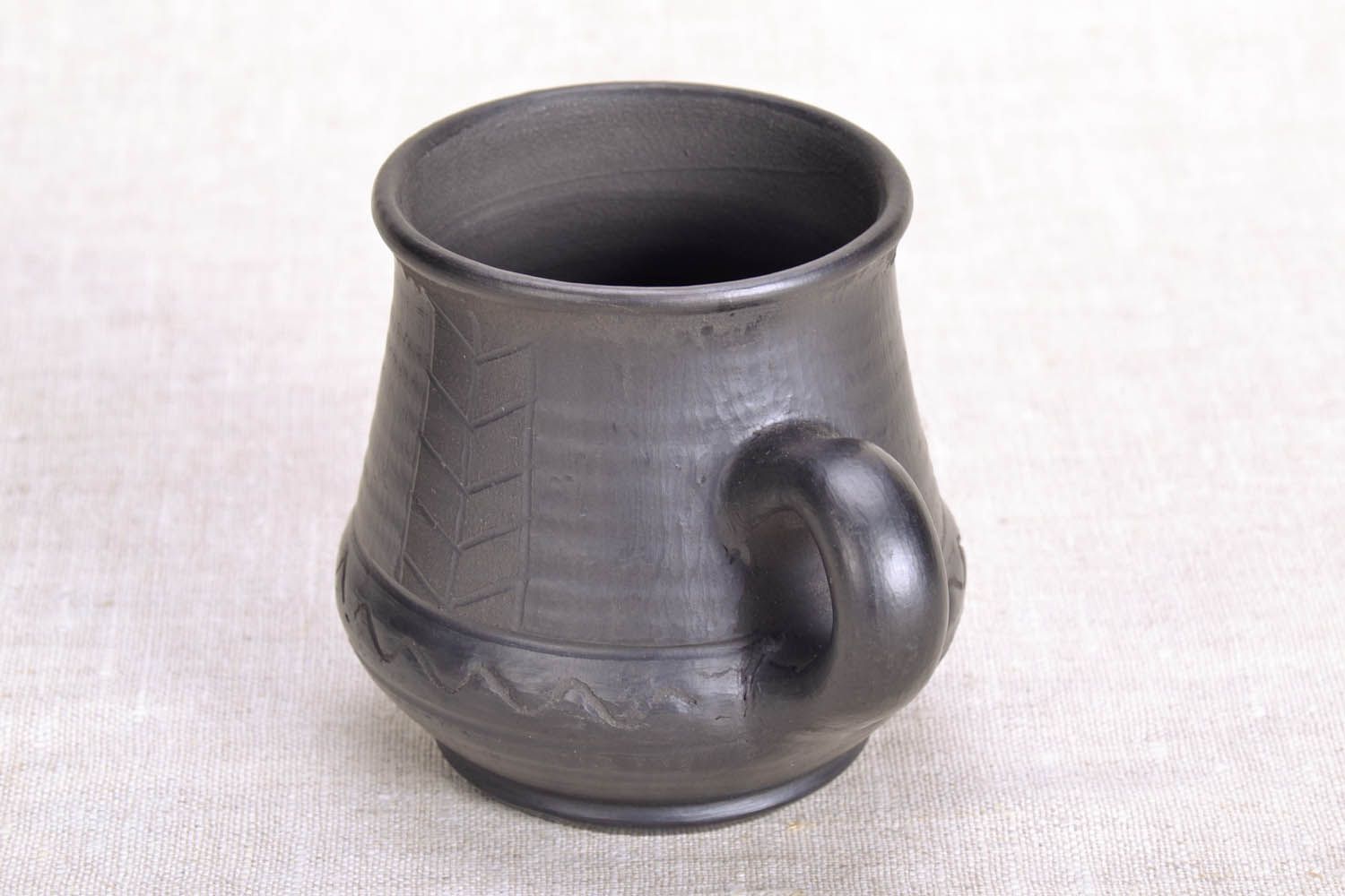 XL 16 oz jar shape black clay coffee or tea cup with handle photo 4