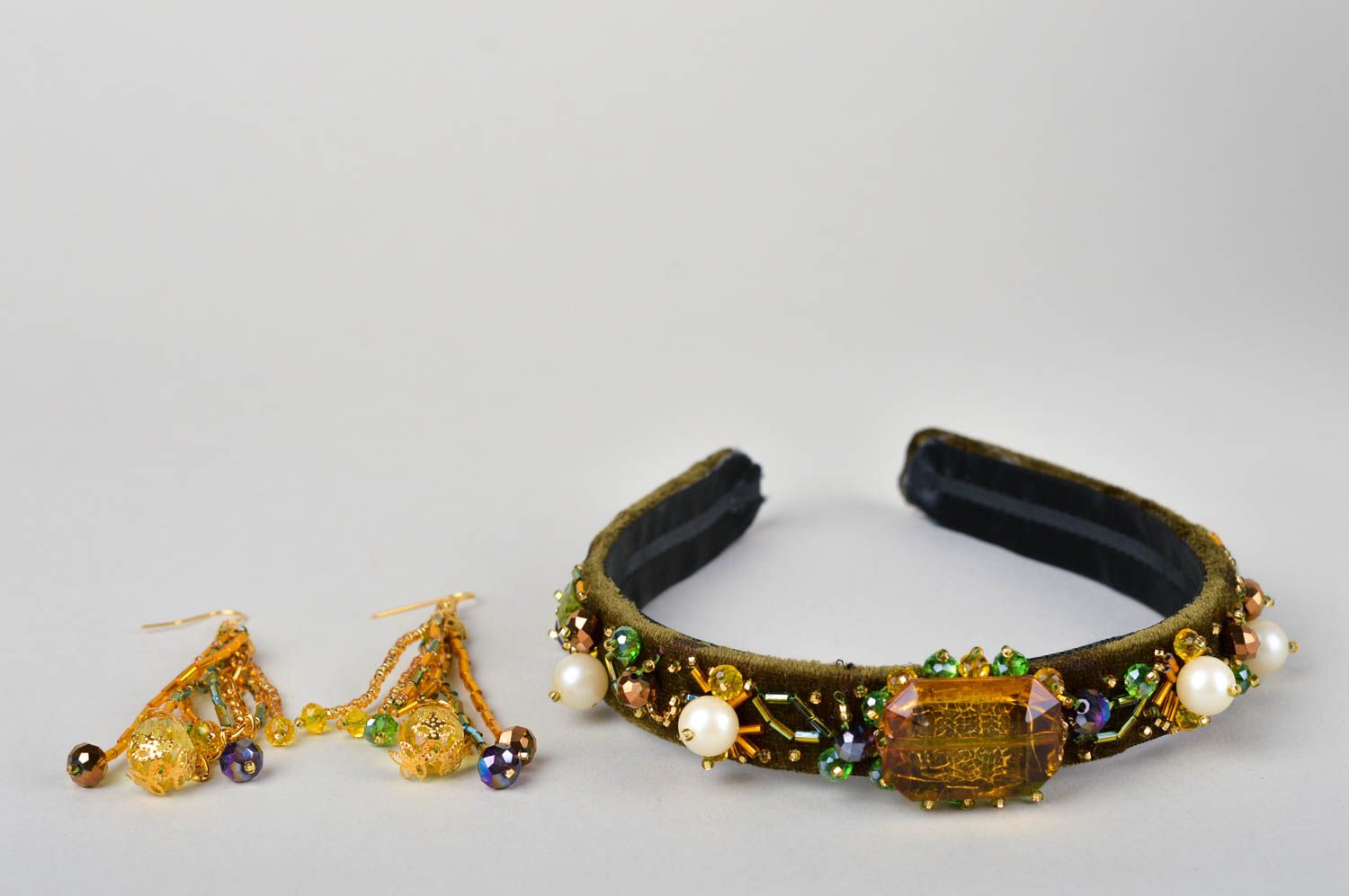 Stylish handmade beaded jewelry set handmade hair band long earrings gift ideas photo 3