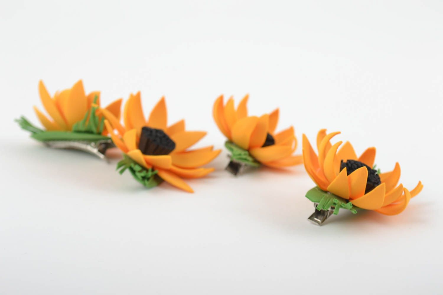 Handmade hair clip with flowers made of foamiran set of 4 yellow hair clip  photo 8