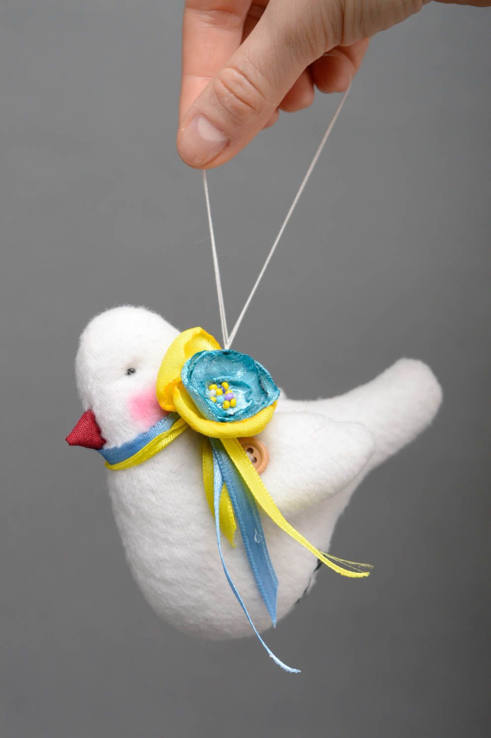Jouet décoratif à suspendre en tissu polaire petit Oiseau blanc fait main  photo 3