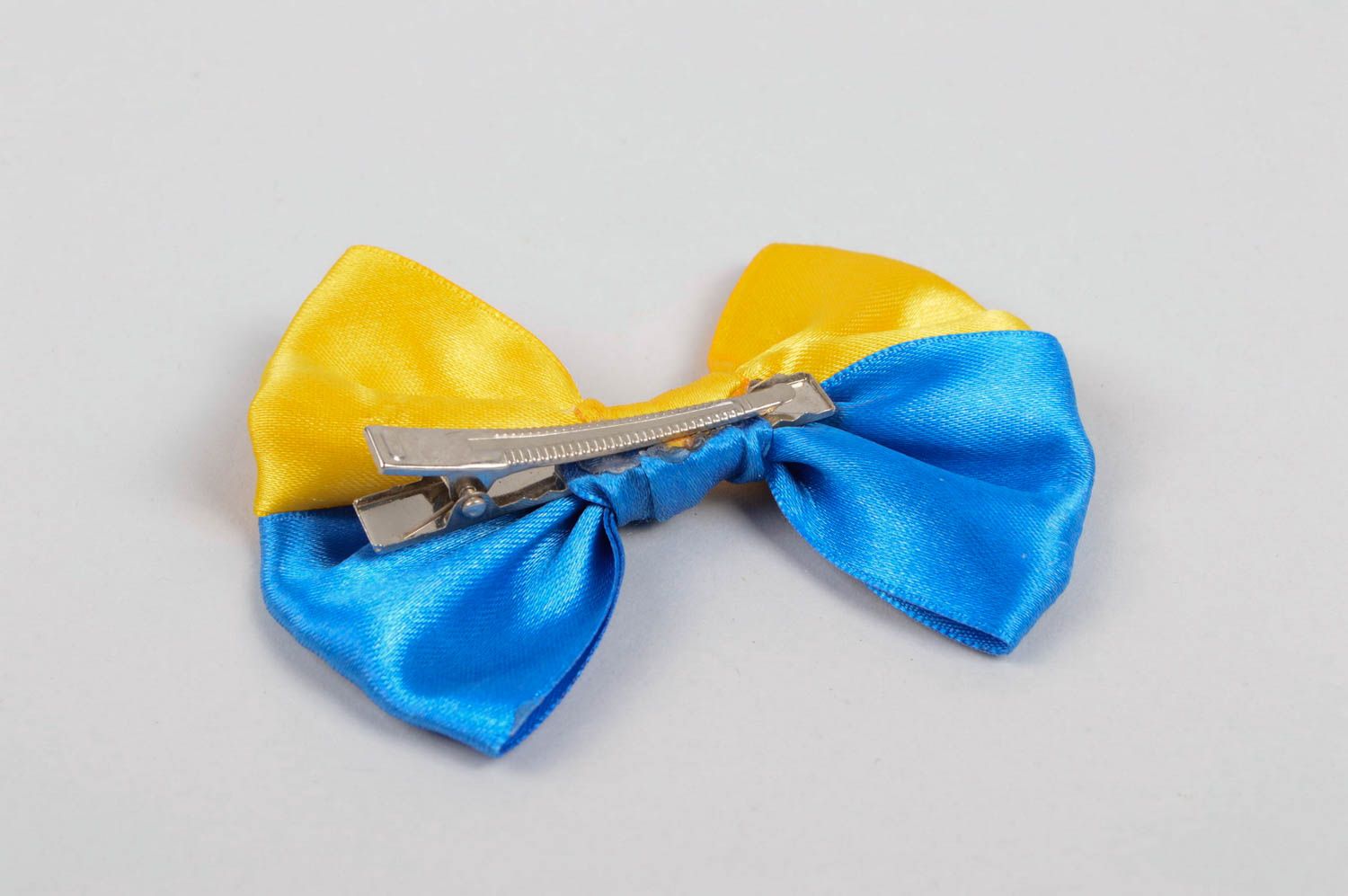 Handmade Schleife für Haare Haarschleife blau gelb Kinder Haarspange grell  foto 4