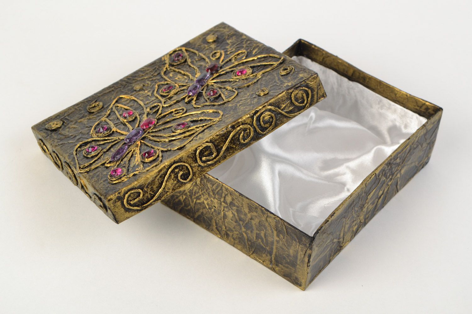 Coffret en carton rectangulaire avec strass à motif papillons fait main à bijoux photo 3