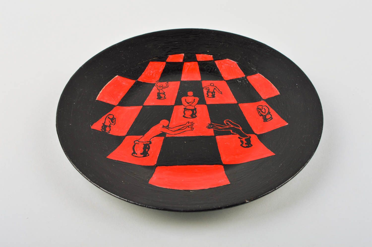 Расписная тарелка ручной работы глиняная посуда керамическая тарелка Шахматы фото 3
