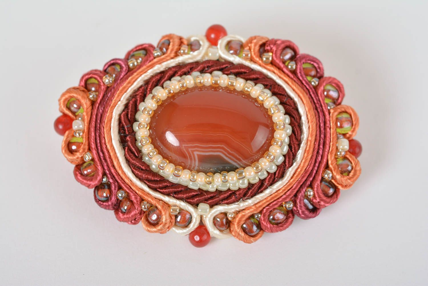 Handmade stylish brooch soutache brooch evening accessories with natural stones photo 5