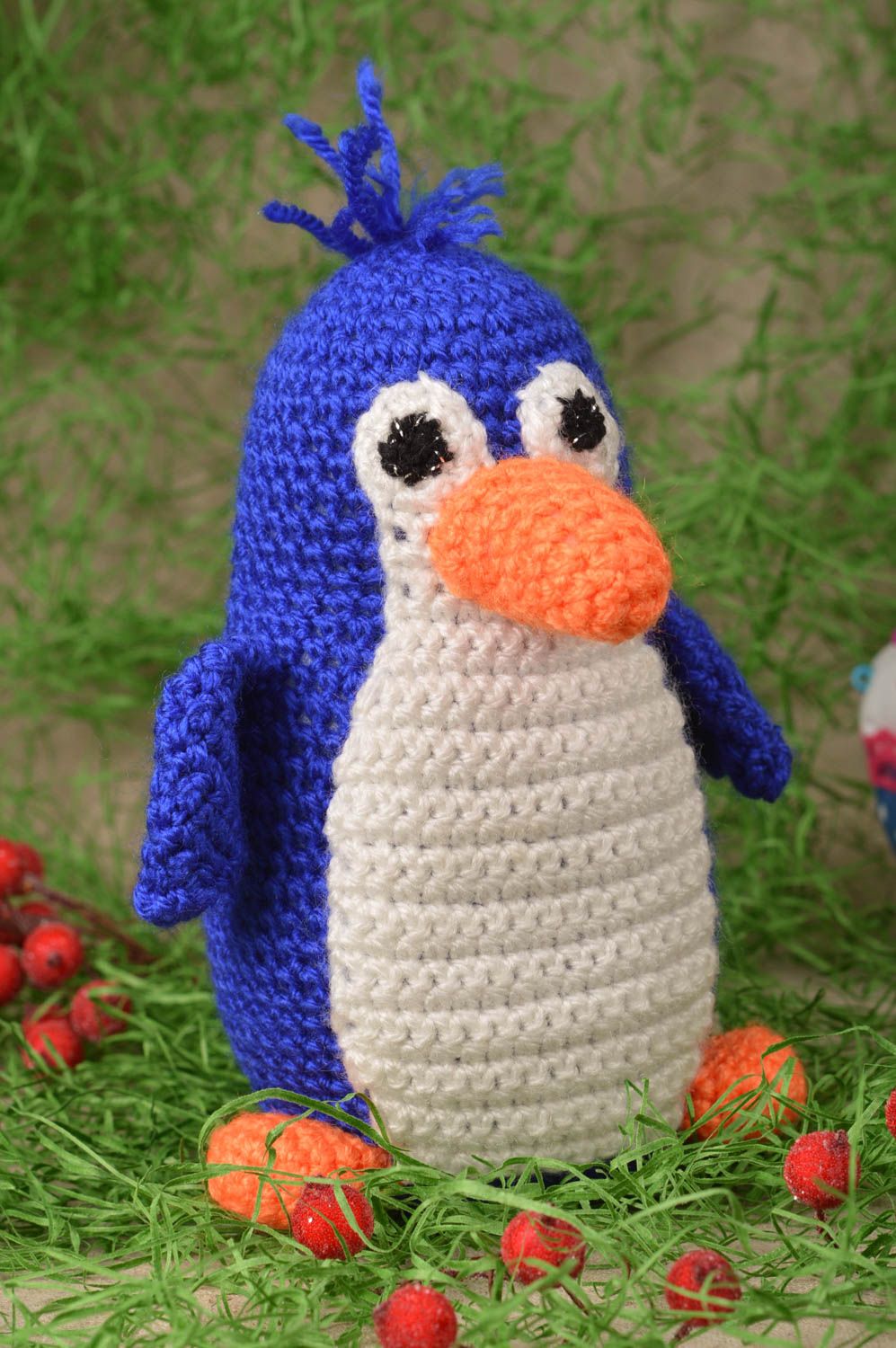 Jouet pingouin Peluche faite main tricotée au crochet sympa Cadeau enfant photo 1