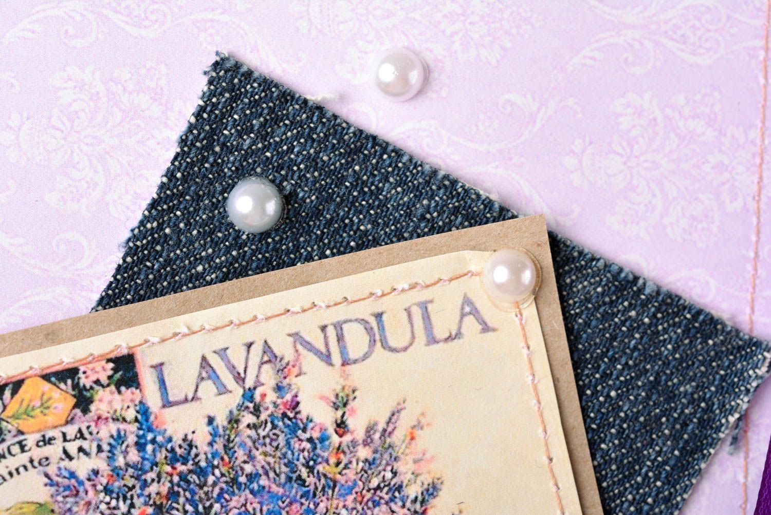 Carte de voeux fait main avec ruban de satin violet Cadeau original design photo 4