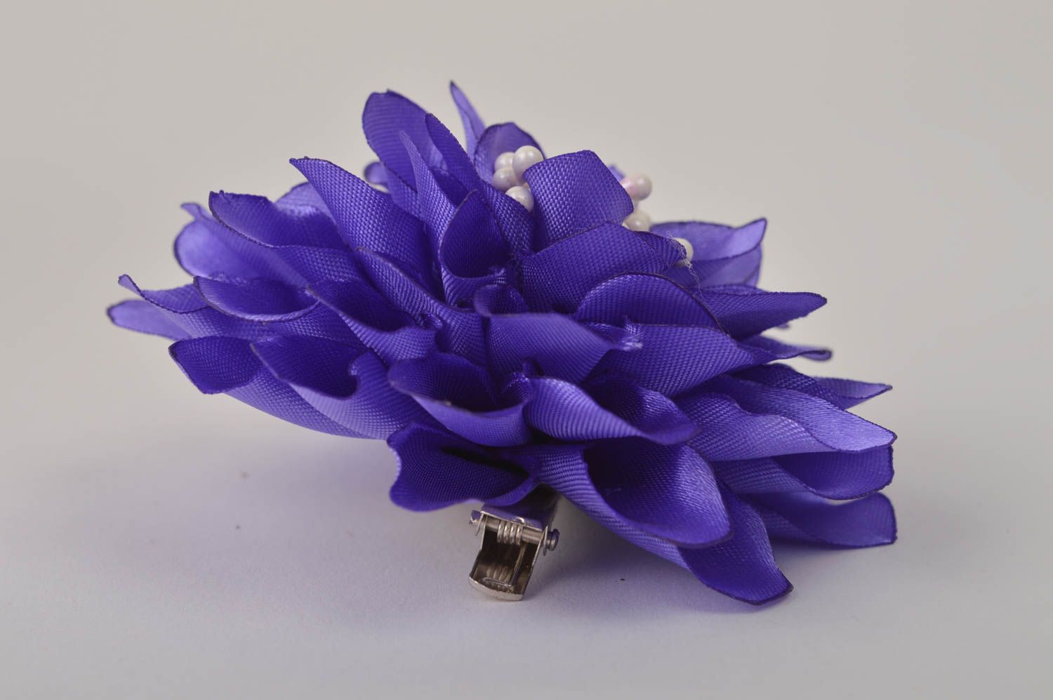 Broche Barrette fleur violette faite main grande en satin Cadeau pour femme photo 5