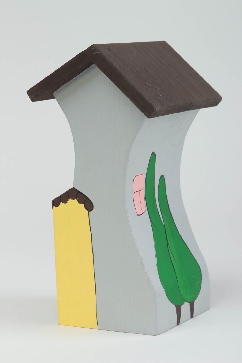 Figura artesanal con forma de casa de madera elemento decorativo regalo original foto 3