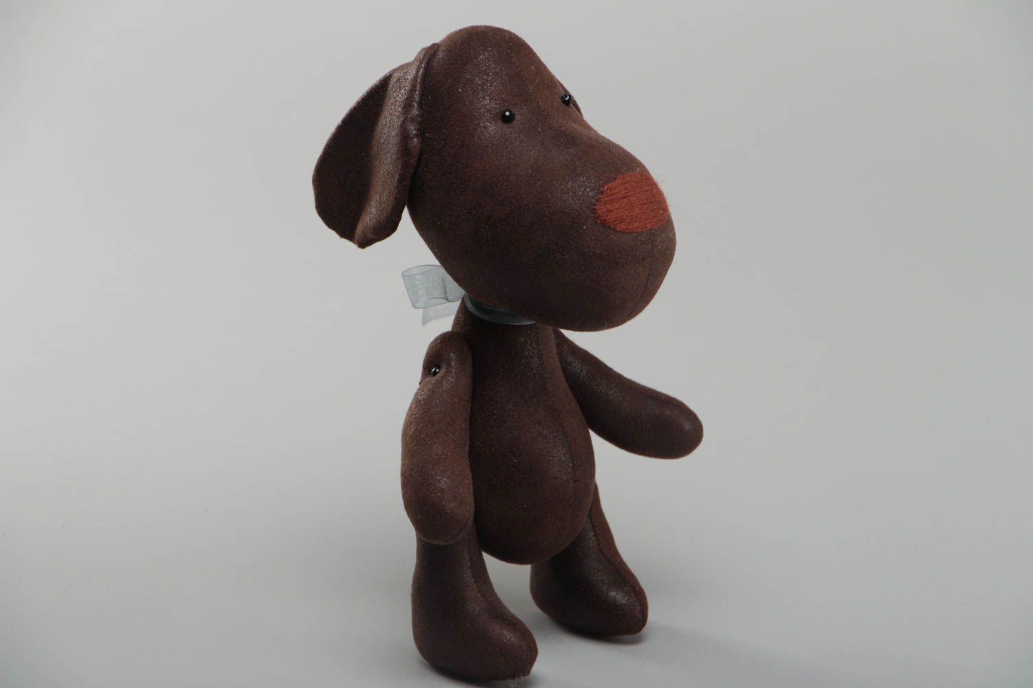 Handmade decorative toy dog made of suede soft beautiful children's present photo 2