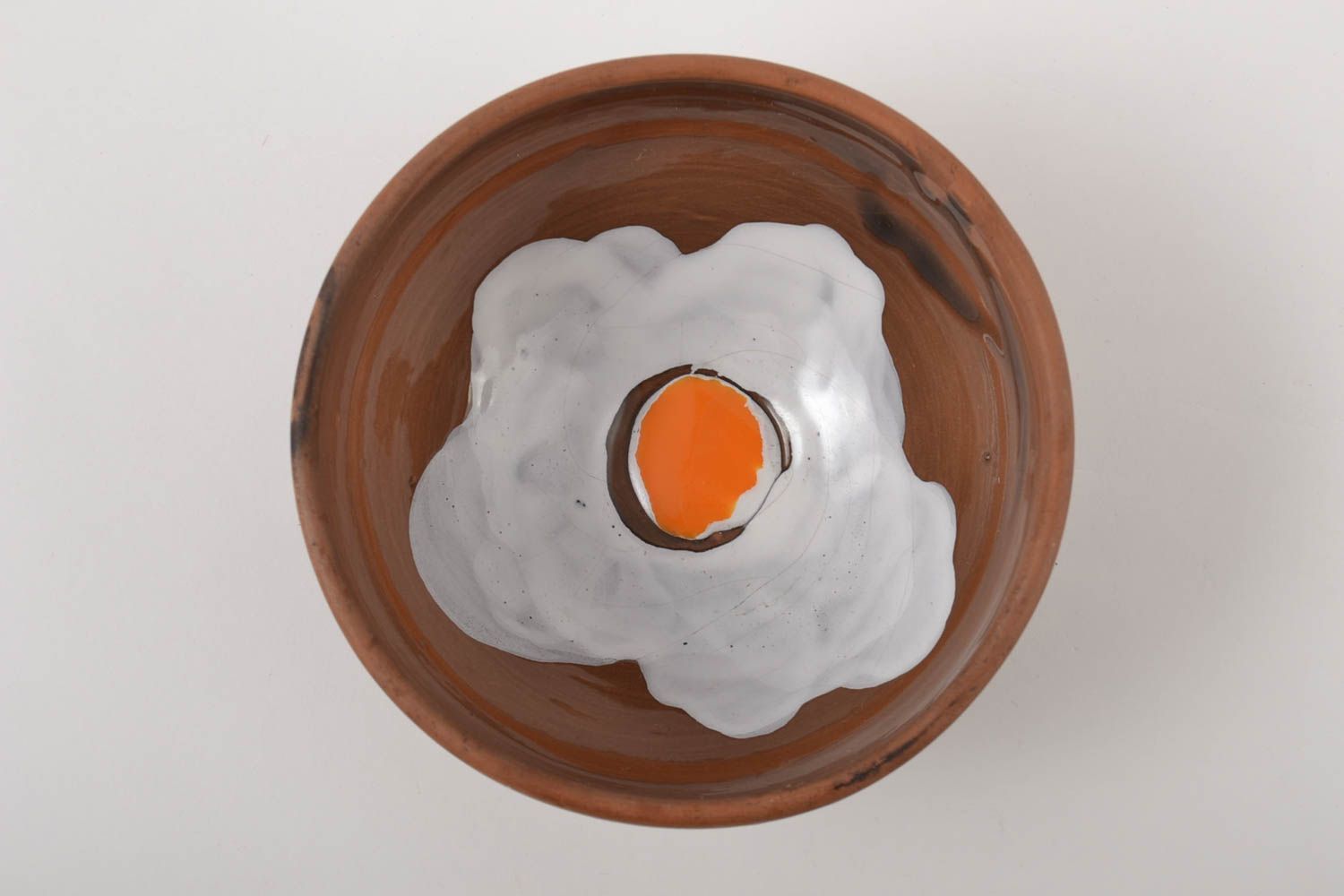Керамическая тарелка ручной работы глиняная посуда расписная тарелка Глазунья фото 3