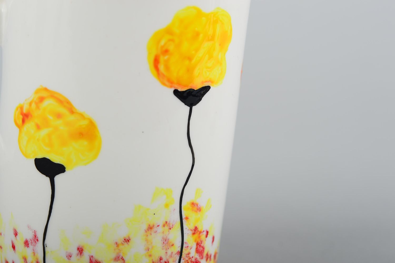 Tall white ceramic teacup with yellow flowers hand painting great gift for a girl 0,54 lb photo 5