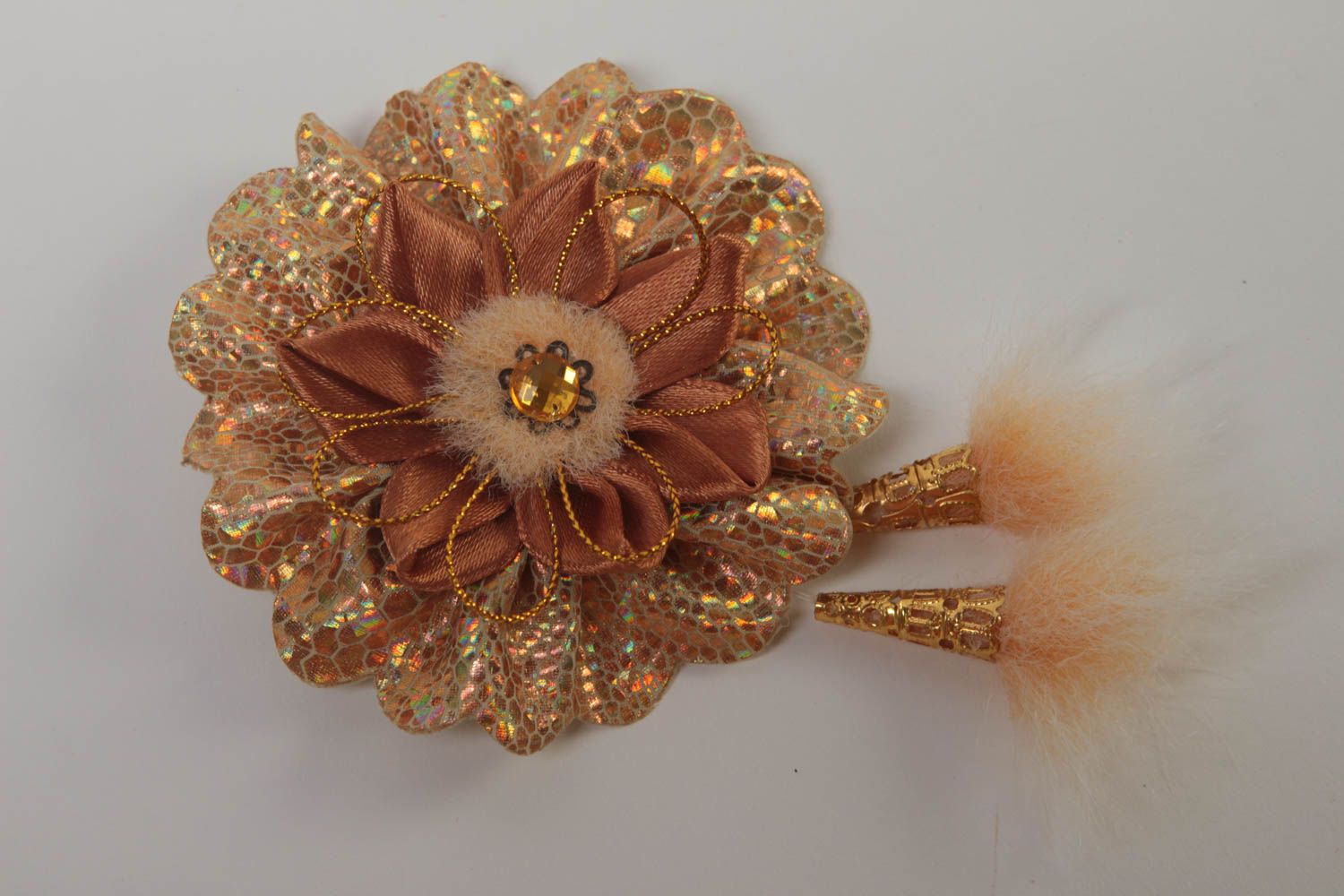 Flower brooch handmade jewelry kanzashi flowers designer accessories gift ideas photo 2