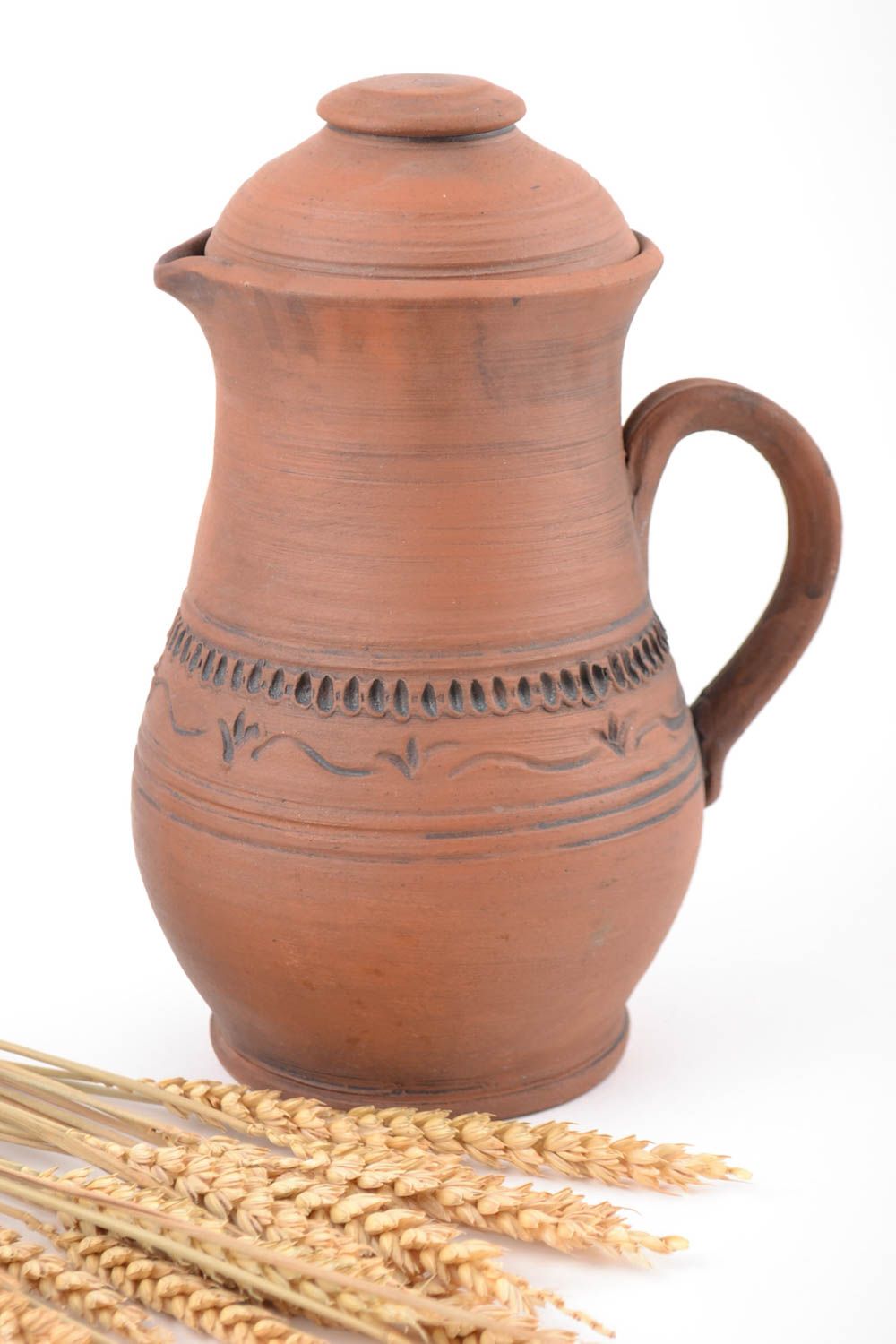 40 oz ceramic simple village-style terracotta milk pitcher handmade kitchenware 9, 2,37 lb photo 1
