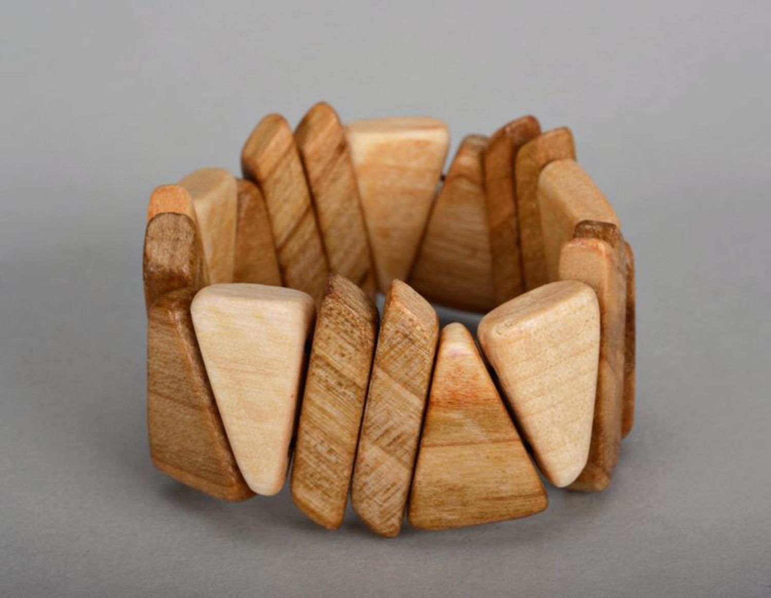 Beige bracelet made from walnut wood Asymmetry photo 4