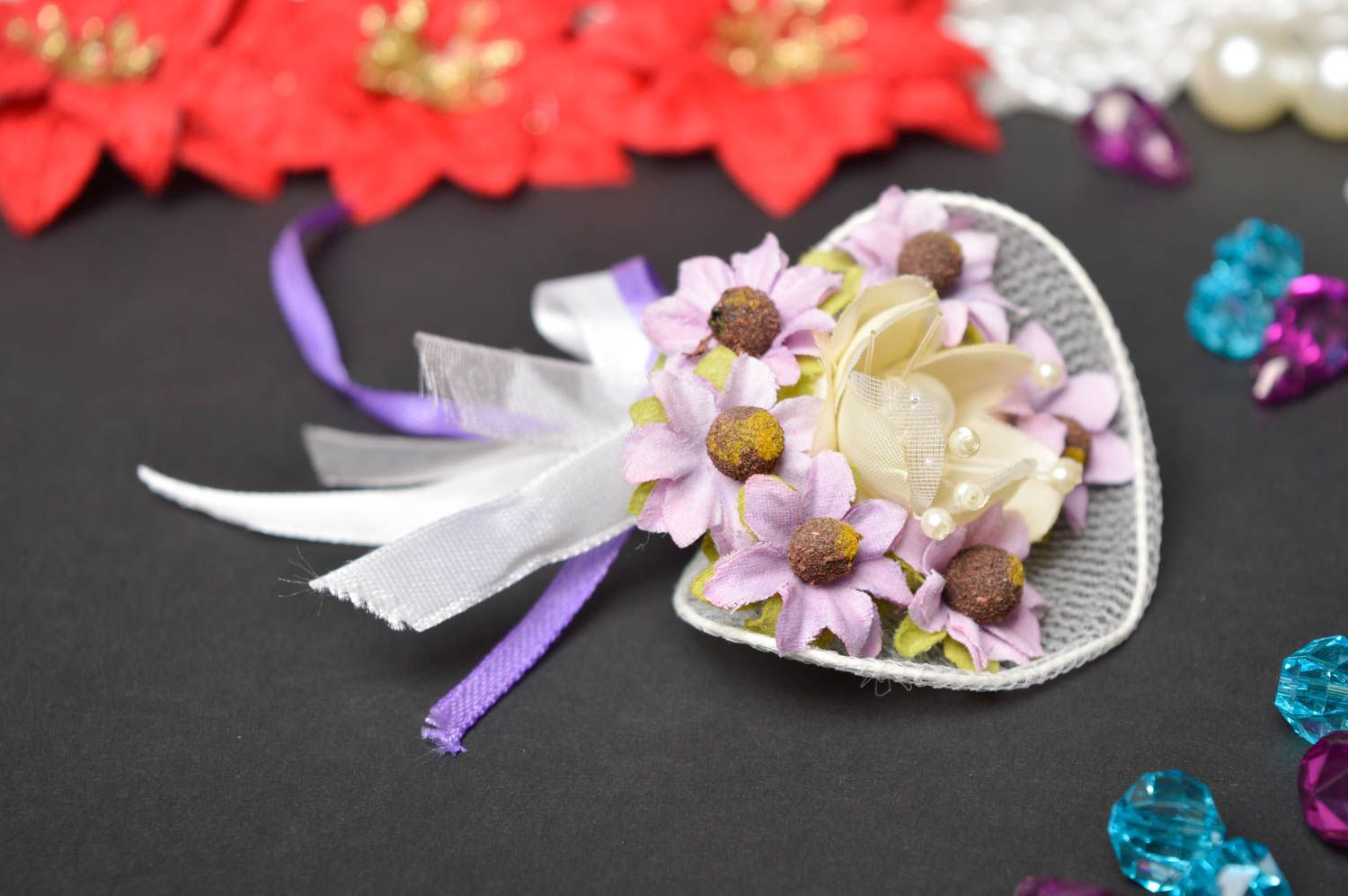 Handmade Anstecker Bräutigam violett Hochzeit Accessoire Ansteckblume Hochzeit  foto 1