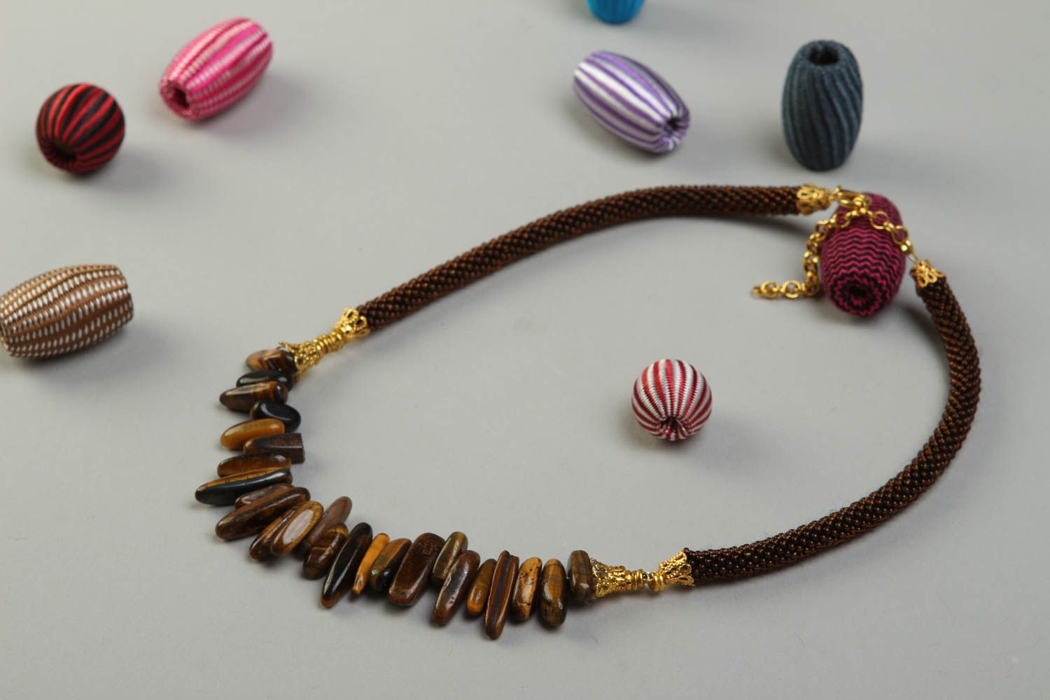Handmade brown necklace stylish unusual necklace evening beaded jewelry photo 1