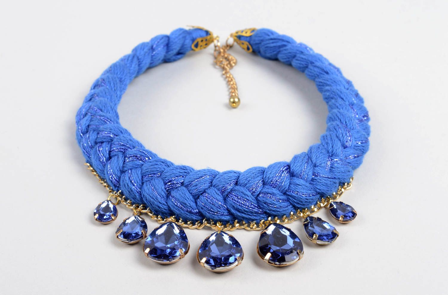 Stoff Halskette Modeschmuck Collier handgemachter Schmuck in Blau mit Anhängern foto 2