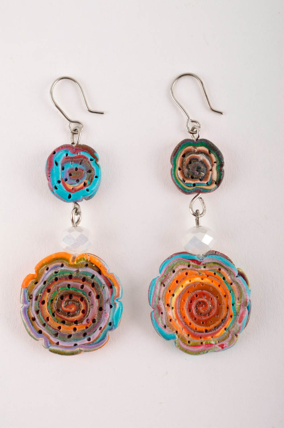 Large handmade plastic earrings polymer clay ideas floral earrings gifts for her photo 3