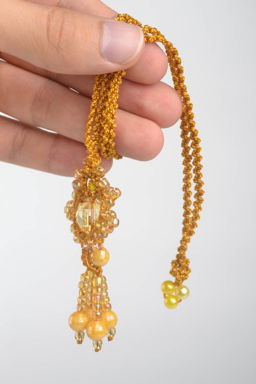 Pendentif jaune Bijoux fait main Accessoire femme avec perles de rocaille photo 5