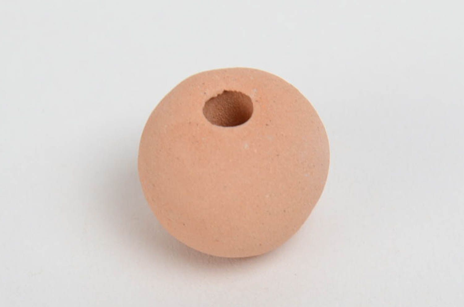 Handmade laconic brown round ceramic bead for designer jewelry making  photo 2