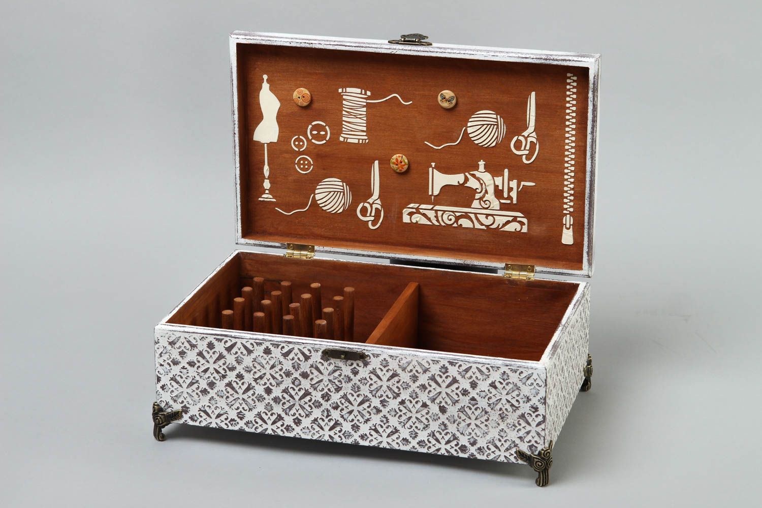 Caja de madera artesanal para costura decoración de interior regalo original foto 3