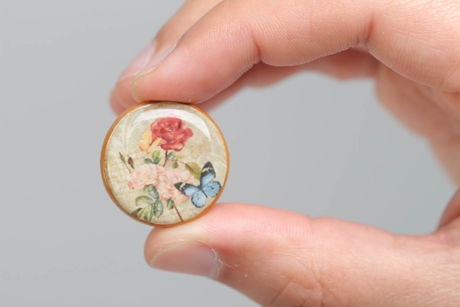 Кольцо из стекловидной глазури с принтом ручной работы авторское красивое фото 5