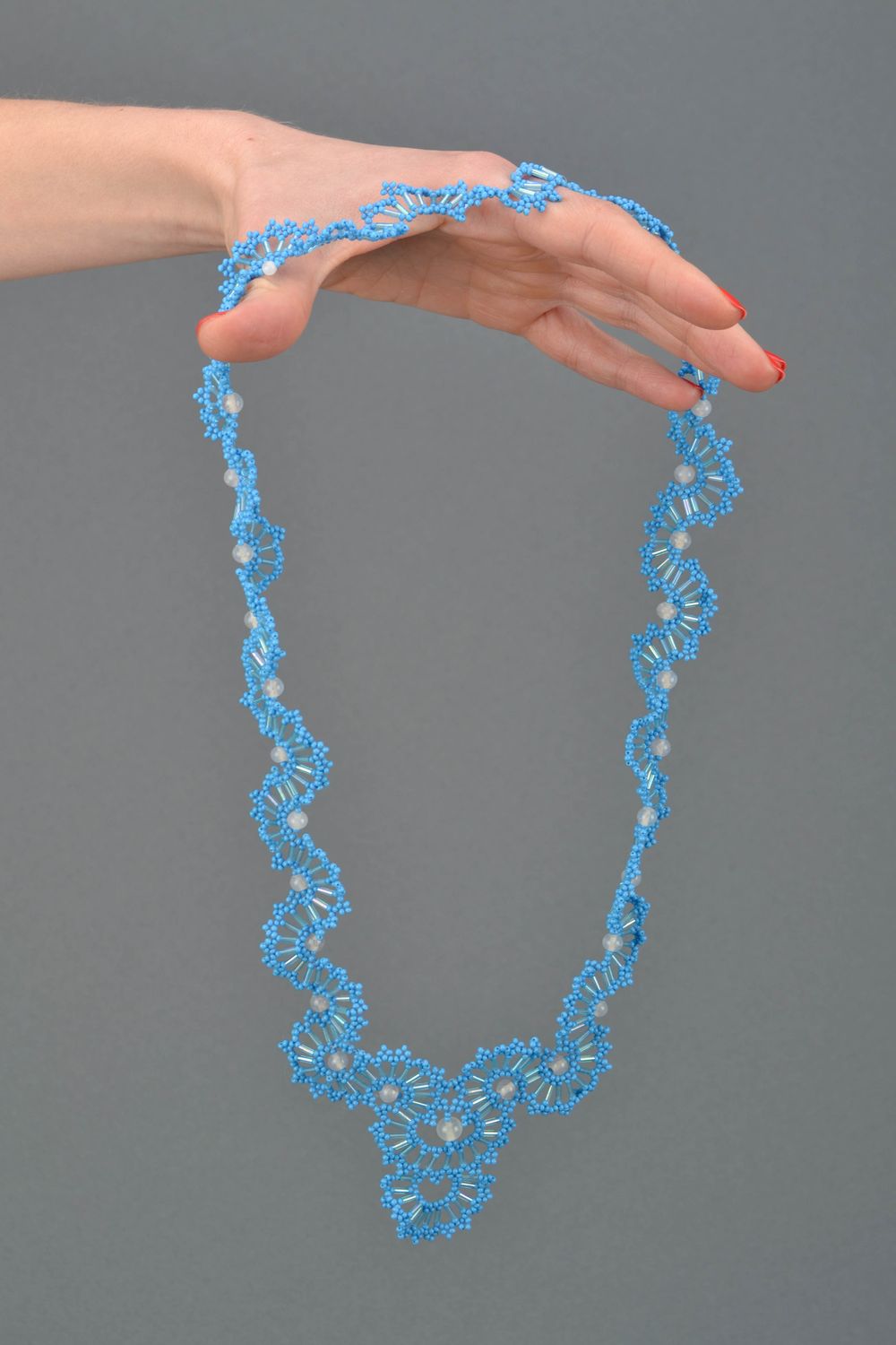 Blaue Glasperlen Halskette Spitze
 foto 2
