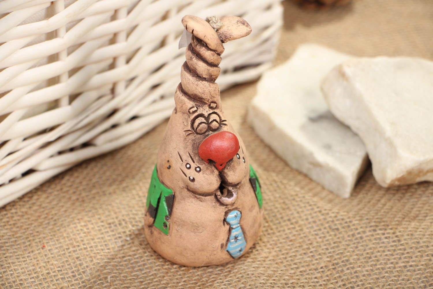 Handmade ceramic bell with painting Rabbit photo 5