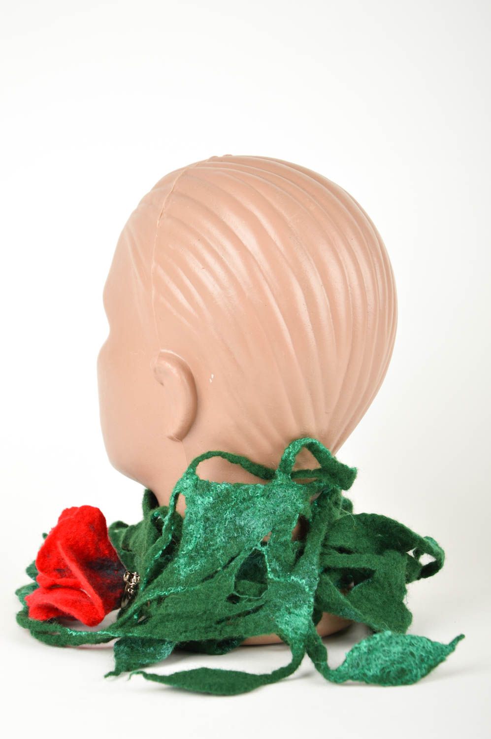 Ажурный шарф ручной работы шерстяной шарф с цветком женский шарф зеленый фото 5