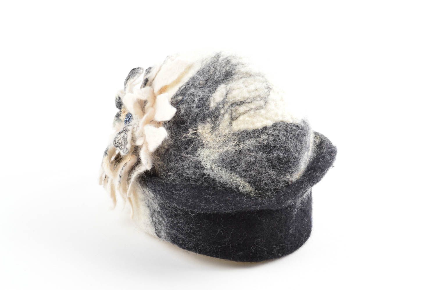 Chapeau laine fait main Couvre-chef original fleur Accessoire femme design photo 1