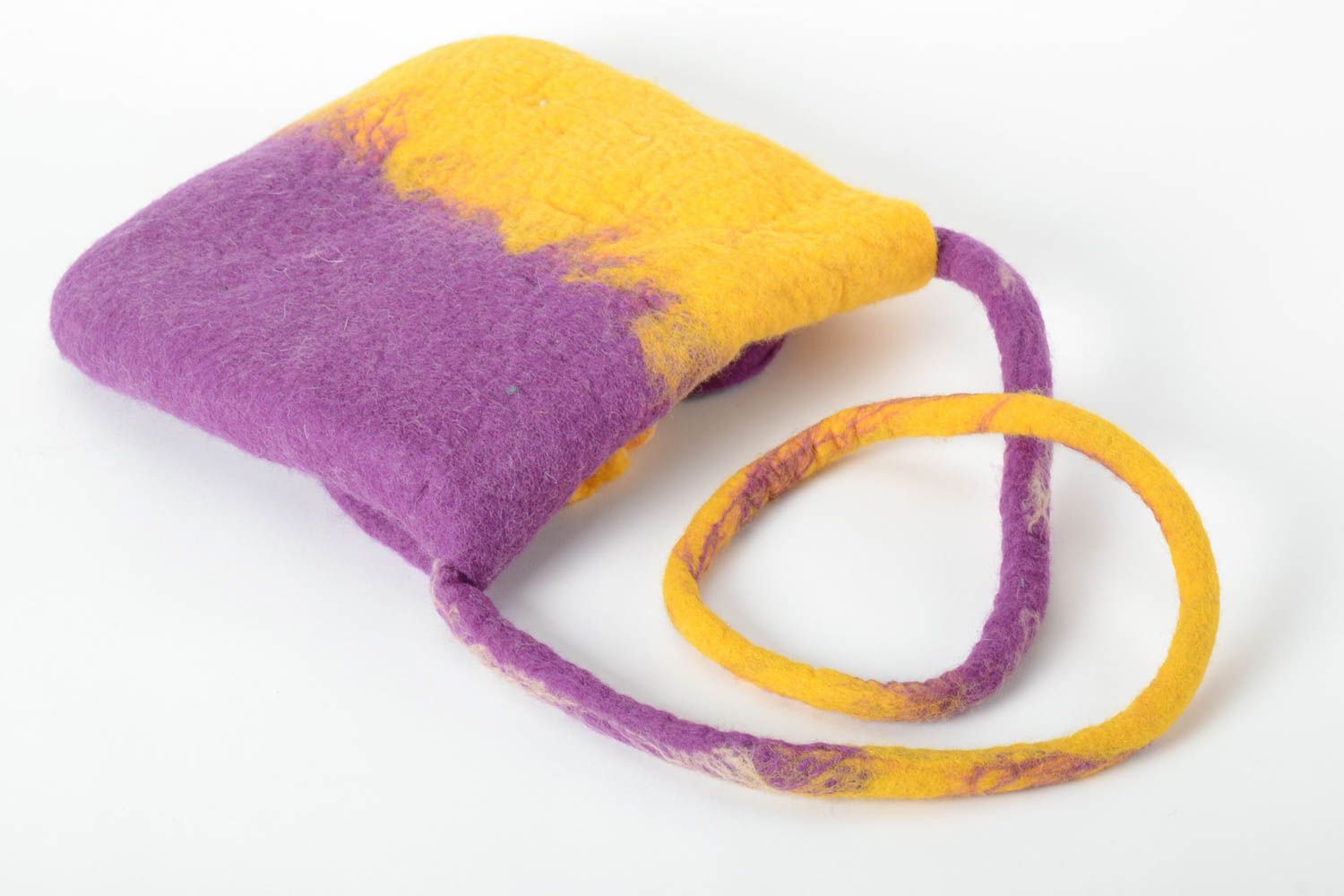 Sac bandoulière fait main Sac de laine jaune violet Accessoire femme original photo 3