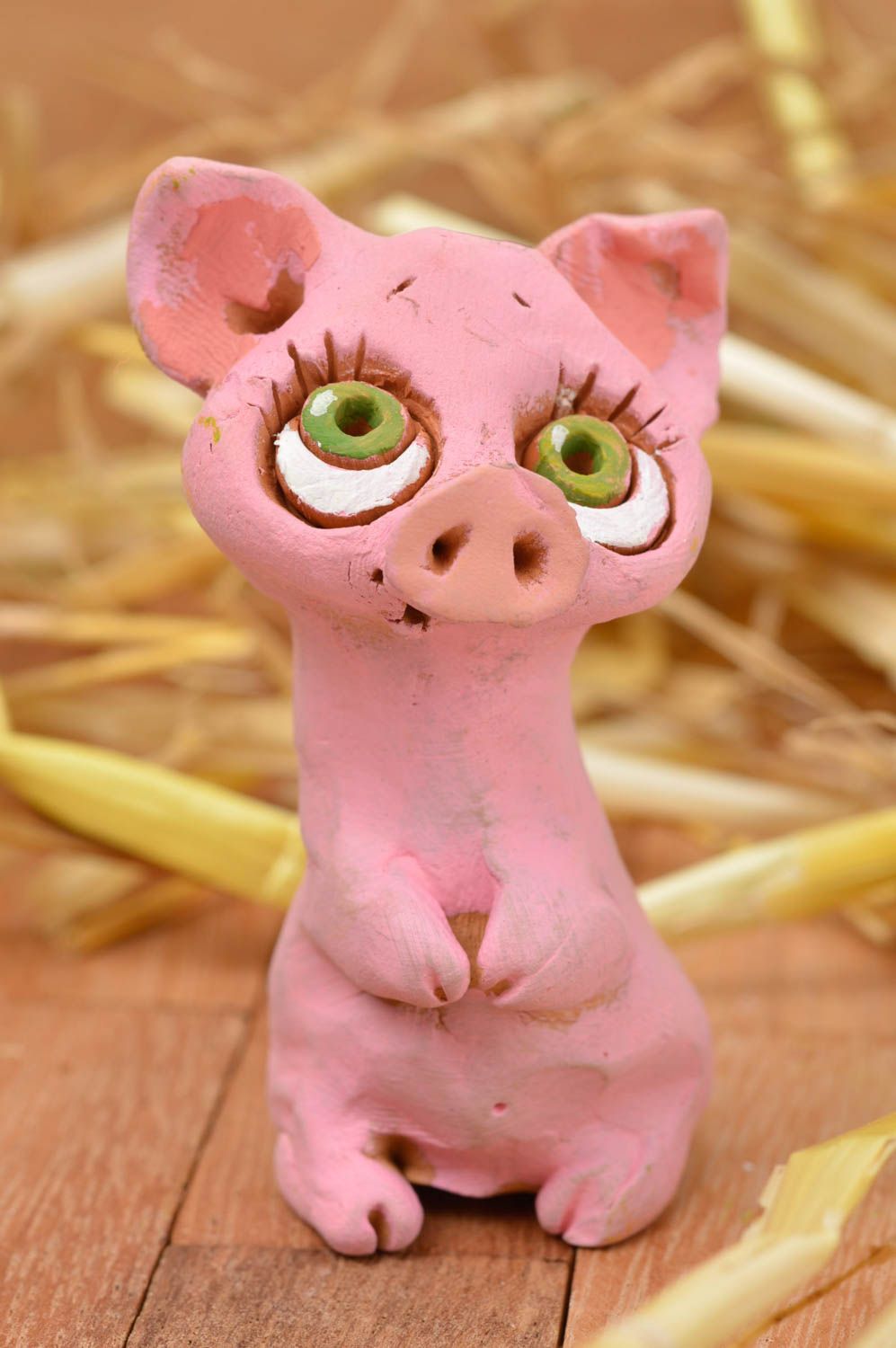 Статуэтка для декора ручной работы свинка статуэтка животного фигурка из глины фото 1