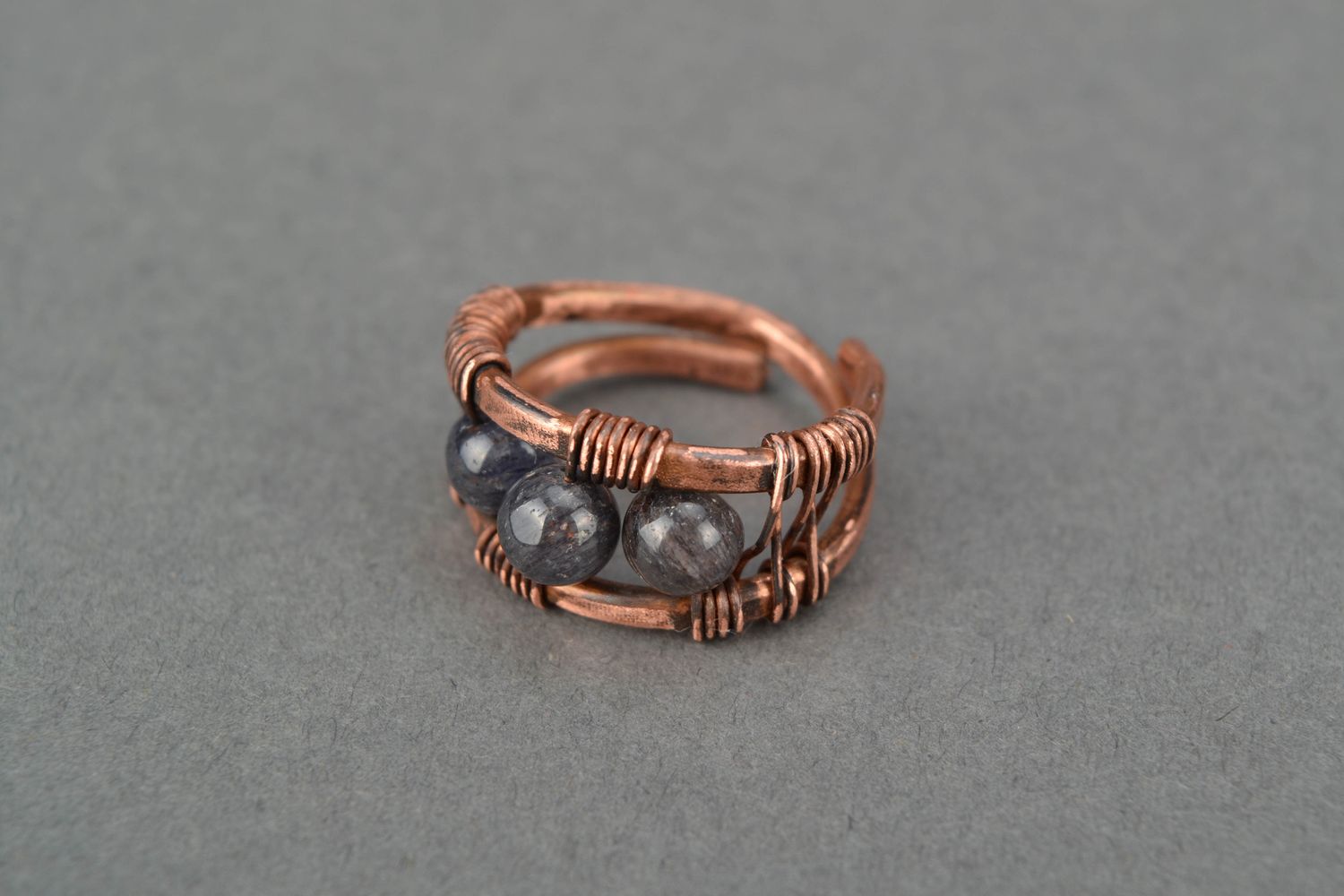 Wire wrap copper ring with aventurine stone photo 3