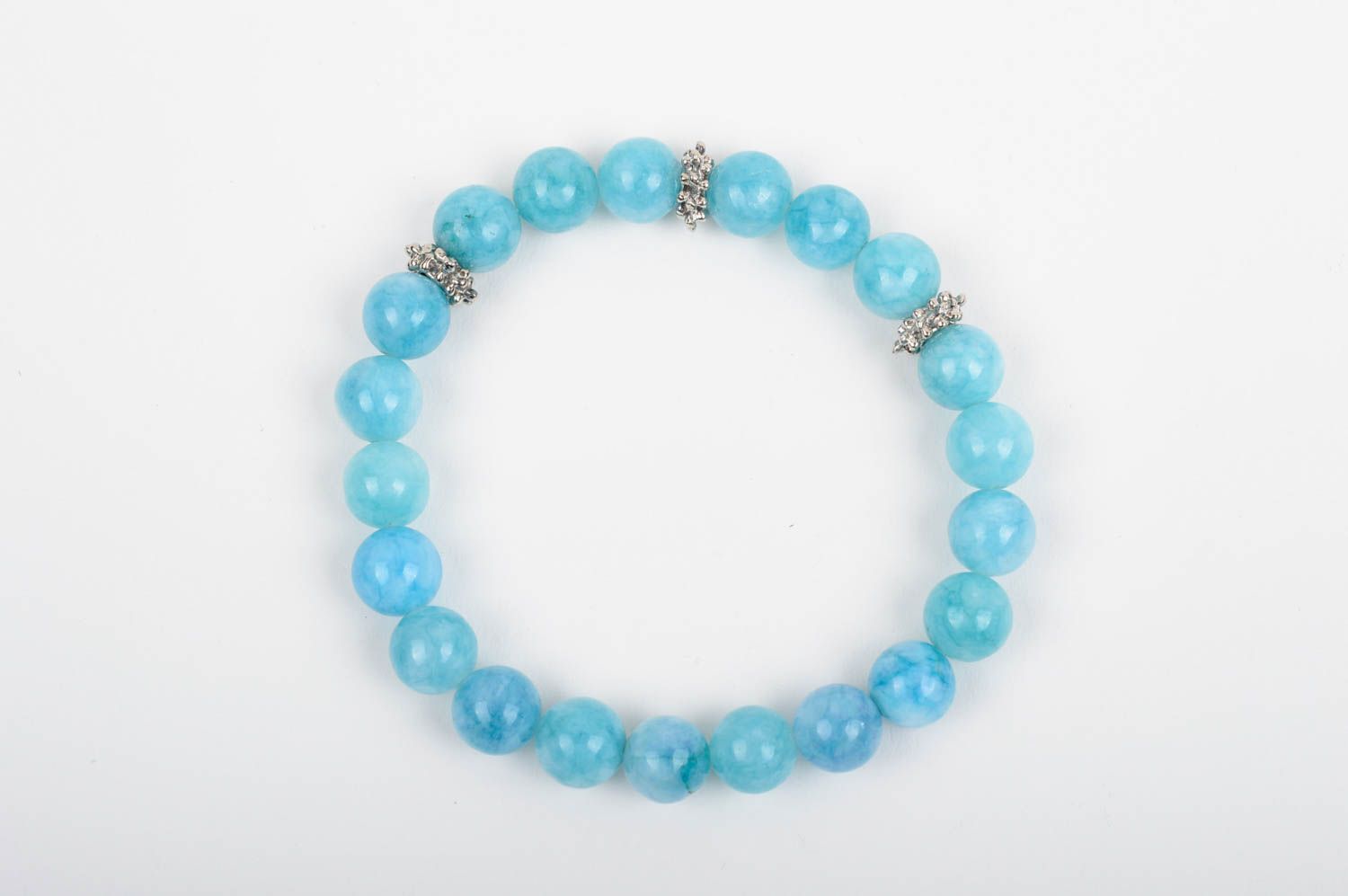 Красивый нежный голубой женский браслет из натуральных камней ручной работы  фото 1