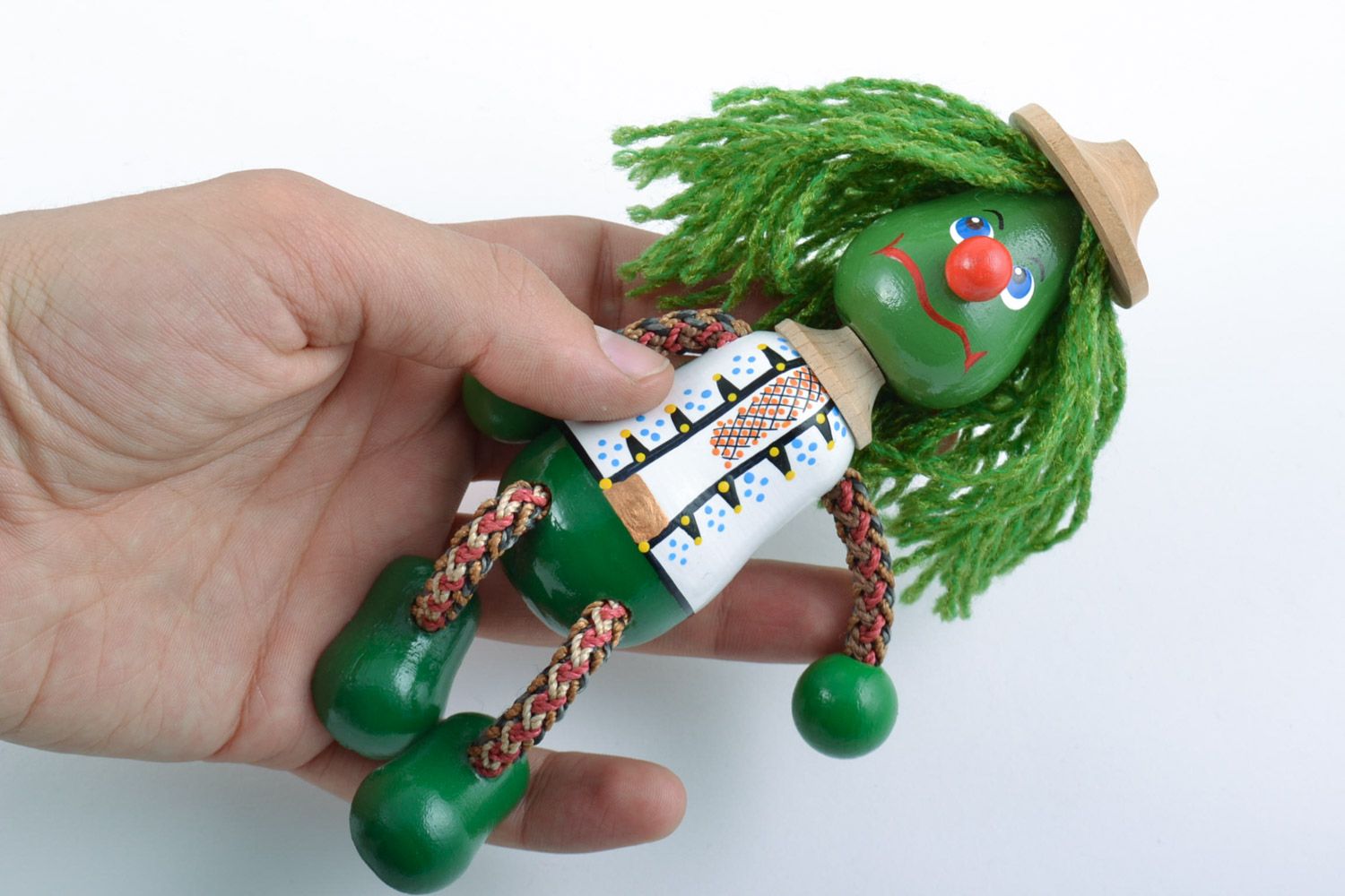 Jouet en bois écologique hêtre fait main figurine verte décorative peinte photo 2