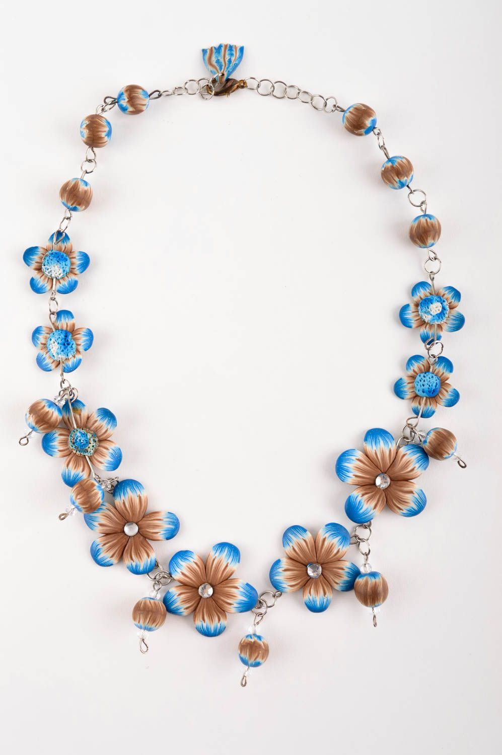 Handmade long cute earrings flower clay necklace beautiful jewelry set photo 3