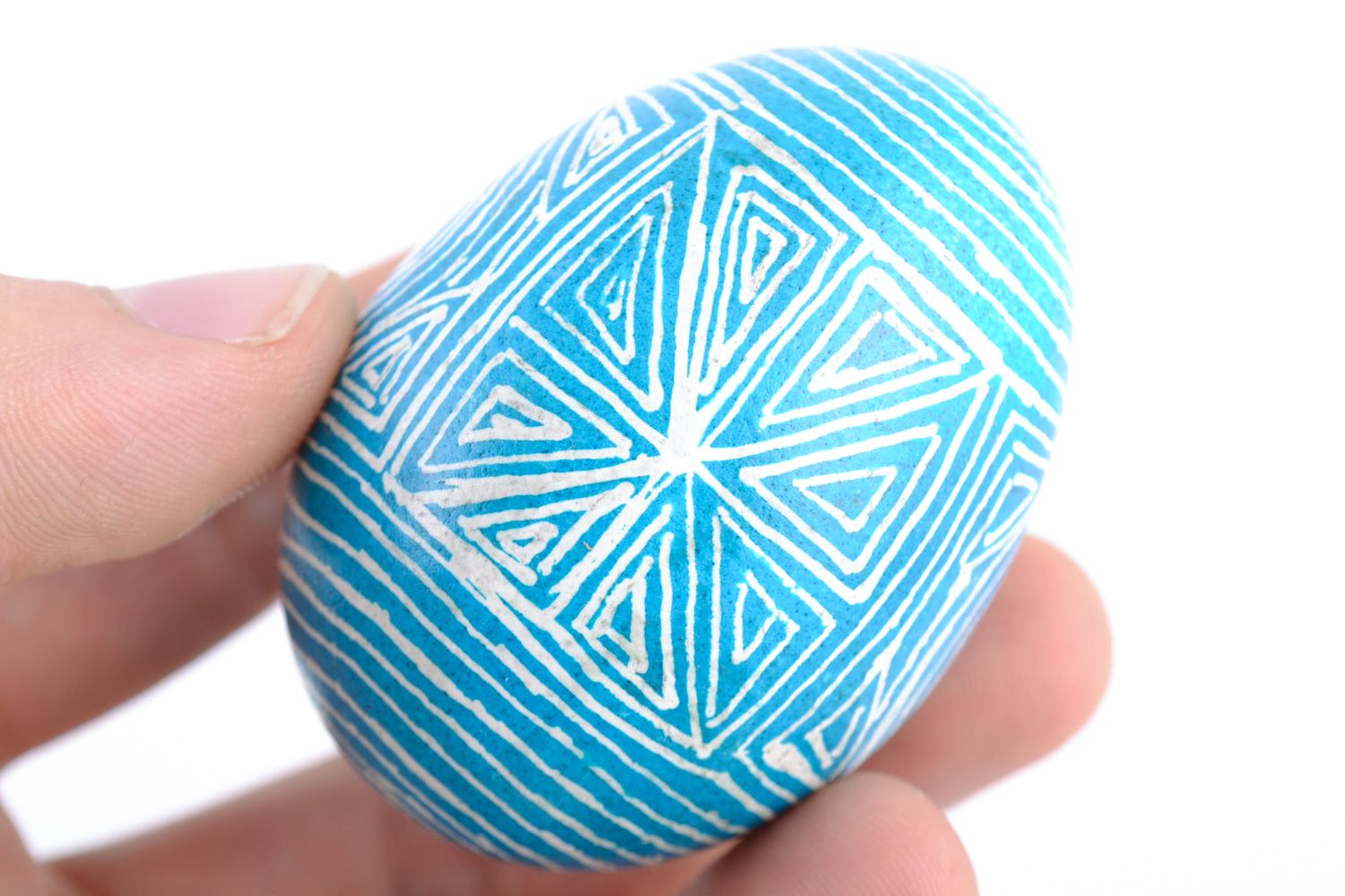 Handmade decorative art painted Easter egg of blue color symbol of health photo 2