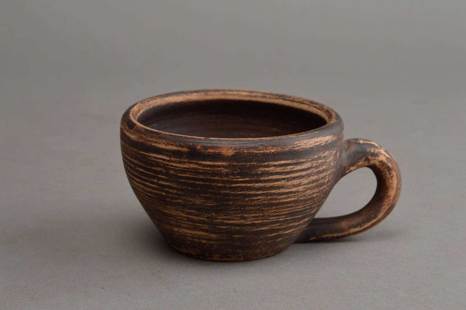 2,3 oz clay wide coffee cup with handle in ancient style photo 2