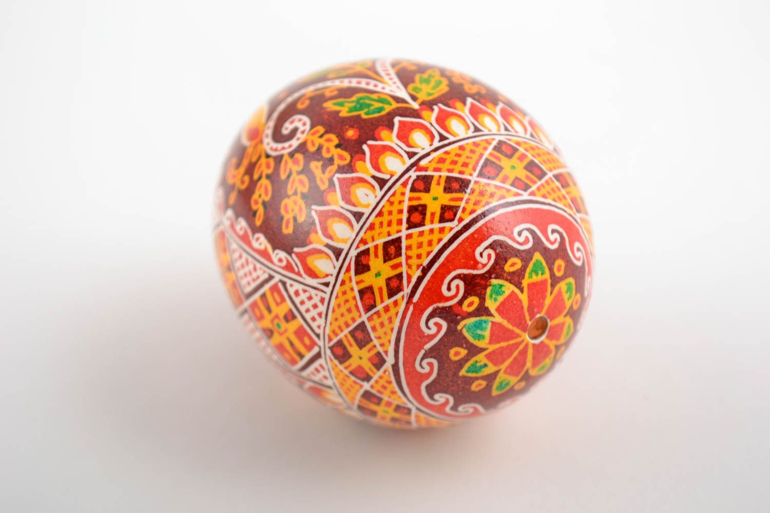 Beautiful red handmade painted Easter egg with ornaments photo 4