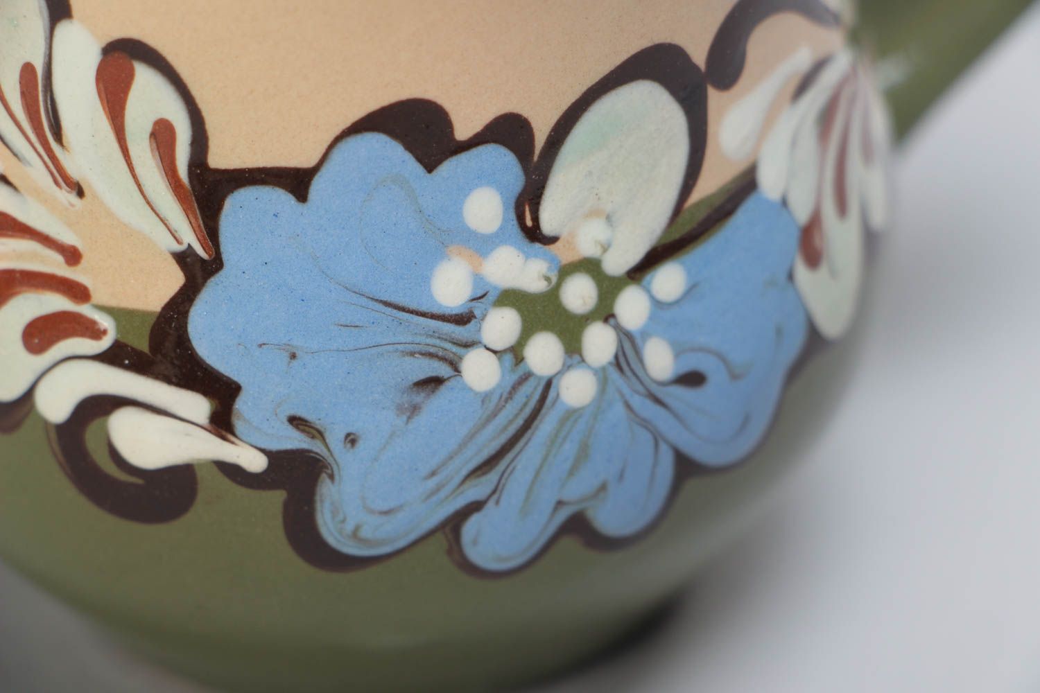 Clay glazed decorative coffee mug with blue flowers with handle 6 oz photo 3